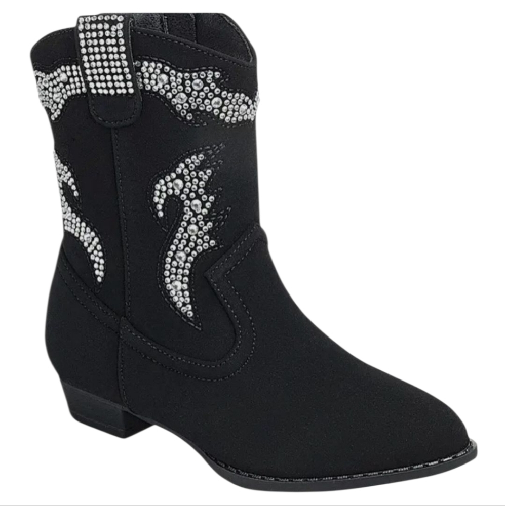 Forever Link Black Rhinestone Embellished Girls Western Boots size 7 NIB Toddler